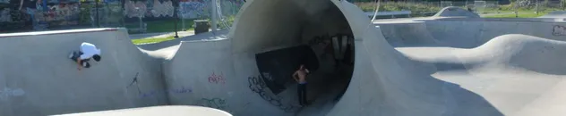 Concrete skatepark in a public park